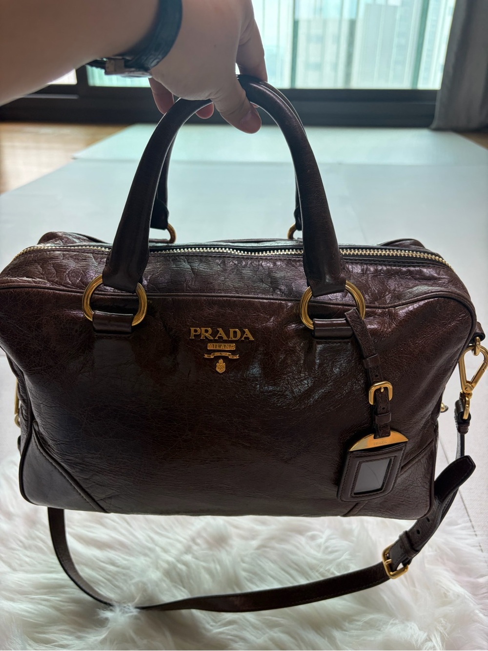 PRADA Brown Leather Satchel Bag - Picture 4 of 15
